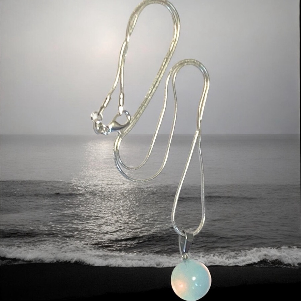 Moonstone Round Pendant & Sterling Necklace With Snake Chain & Lobster Clasp - Picture 2 of 8